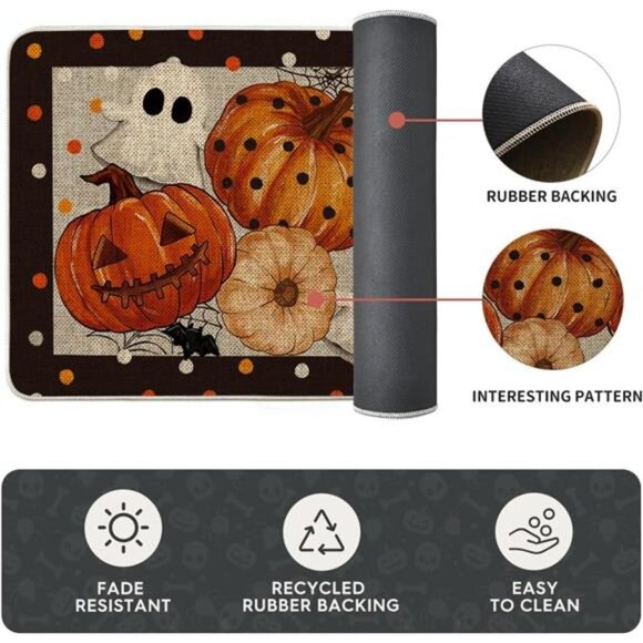 Set of 2 Spooky Ghost & Jack-O'-Lantern Kitchen Mats for Halloween Home Decor - Picture 6 of 7